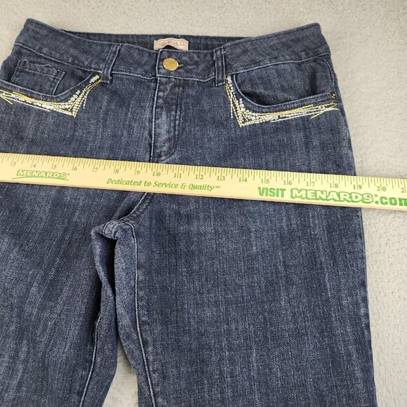 Y2K Flare Leg Jeans Women's 14 Curvy Embroidered Rhinestones Dark Wash Pants - Picture 4 of 12